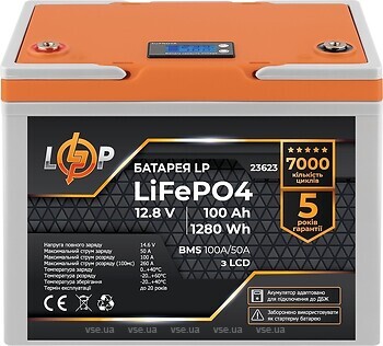Фото LogicPower LiFePO4 LCD LP 12.8-100 AH (BMS 100A/50A) (LP23623)