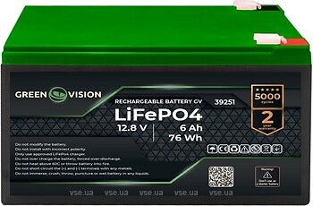 Фото GreenVision LiFePO4 12.8-6Ah (39251)