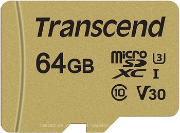 Фото Transcend 500S microSDXC Class 10 UHS-I U3 V30 64Gb (TS64GUSD500S)