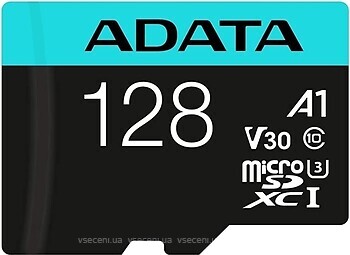 Фото ADATA Premier Pro microSDXC Class 10 UHS-I U1 V10 A1 128Gb (AUSDX128GUI3V30SA2-RA1)