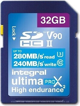 Фото Integral UtlimaPro X2 SDHC 32Gb Class 10 UHS-II U3 V90 (INSDH32G-280/240U2)