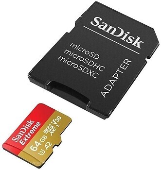 Фото SanDisk Extreme microSDXC Class 10 UHS-I U3 V30 A2 64Gb (SDSQXAH-064G-GN6AA)