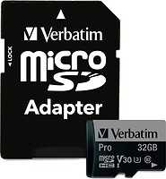 Фото Verbatim Pro microSDHC Class 10 UHS-I V30 32Gb (47041)