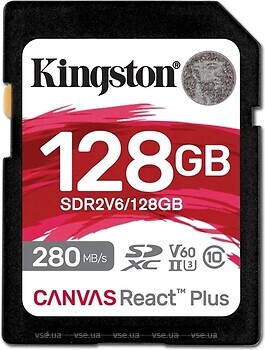 Фото Kingston Canvas React Plus SDXC Class 10 UHS-II V60 128Gb (SDR2V6/128GB)
