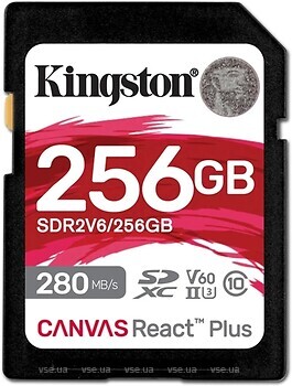 Фото Kingston Canvas React Plus SDXC Class 10 UHS-II U3 V60 256Gb (SDR2V6/256GB)