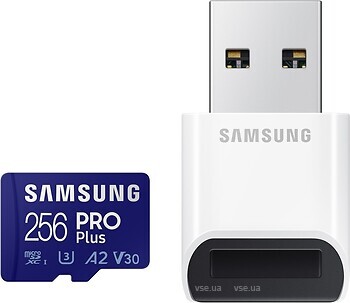 Фото Samsung Pro+ microSDXC Class 10 UHS-I U3 V30 A2 256Gb (MB-MD256KB/WW)