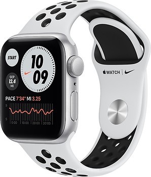 Фото Apple Watch Nike SE GPS + Cellular 44mm Silver Aluminum Case with Pure Platinum/Black Nike Sport Band (MG043)
