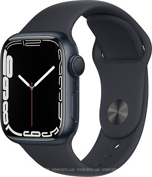 Фото Apple Watch Series 7 GPS + Cellular 41mm Midnight Aluminum Case with Midnight Sport Band (MKH73)