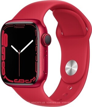Фото Apple Watch Series 7 GPS 41mm Product Red Aluminum Case with Product Red Sport Band (MKN23)