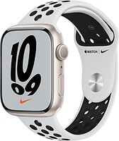 Фото Apple Watch Nike Series 7 GPS 45mm Starlight Aluminum Case with Pure Platinum/Black Nike Sport Band (MKNA3)