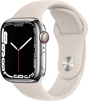 Фото Apple Watch Series 7 GPS + Cellular 41mm Silver Stainless Steel Case with Starlight Sport Band (MKHW3)