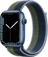 Фото Apple Watch Series 7 GPS 45mm Blue Aluminum Case with Blue Aluminum Case with Abyss Blue/Moss Green Sport Loop (MKNR3)