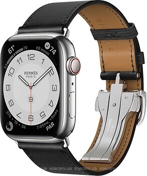 Фото Apple Watch Hermes Series 7 GPS + Cellular 45mm Silver Stainless Steel Case with Noir Single Tour Deployment Buckle