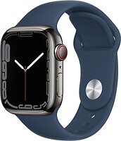 Фото Apple Watch Series 7 GPS + Cellular 41mm Graphite Stainless Steel Case with Abyss Blue Sport Band (MKHJ3)