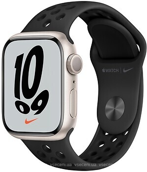 Фото Apple Watch Nike Series 7 GPS 41mm Starlight Aluminum Case with Anthracite/Black Nike Sport Band (MKNK3)