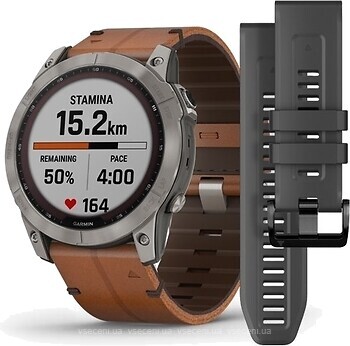 Фото Garmin Fenix 7X Sapphire Solar Titanium with Chestnut Leather Band (010-02541-19)