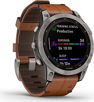 Фото Garmin Fenix 7 Sapphire Solar Titanium with Chestnut Leather Band (010-02540-31)