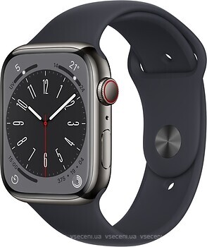 Фото Apple Watch Series 8 GPS + Cellular 45mm Graphite Stainless Steel Case with Midnight Sport Band (MNKU3)