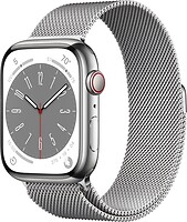 Фото Apple Watch Series 8 GPS + Cellular 45mm Silver Stainless Steel Case with Silver Milanese Loop (MNKJ3)