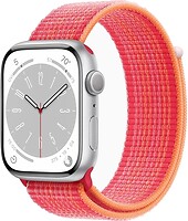 Фото Apple Watch Series 8 GPS 45mm Silver Aluminium Case with Red Sport Band (MPLF3)