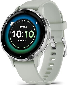 Фото Garmin Venu 3S Silver Stainless Steel Bezel with Sage Gray Case and Silicone Band (010-02785-01)