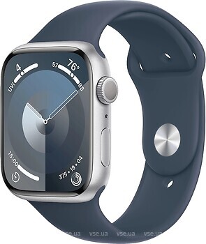 Фото Apple Watch Series 9 GPS 45mm Silver Aluminum Case with Storm Blue Sport Band (MR9D3)