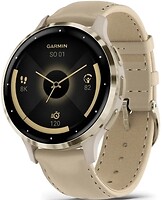 Фото Garmin Venu 3S Soft Gold Stainless Steel Bezel with French Grey Case and Leather Band (010-02785-55)