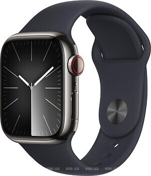 Фото Apple Watch Series 9 GPS + Cellular 41mm Graphite Stainless Steel Case with Midnight Sport Band (MRHR3)