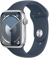 Фото Apple Watch Series 9 GPS + Cellular 45mm Silver Aluminium Case with Blue Sport Band (MRMG3)