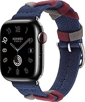 Фото Apple Watch Hermes Series 9 GPS + Cellular 41mm Edelstahlgehause Silber, Bridon Single Tour Navy (MRQ43 + MTHM3)