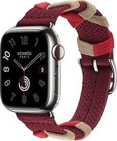 Фото Apple Watch Hermes Series 9 GPS + Cellular 41mm Edelstahlgehause Silber, Bridon Single Tour Rouge H (MRQ43+MTHL3)