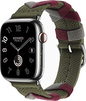 Фото Apple Watch Hermes Series 9 GPS + Cellular 45mm Silver Stainless Steel Case with Kaki Bridon Single Tour (MRQP3 + MTHR3)