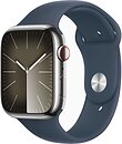 Фото Apple Watch Series 9 GPS + Cellular 41mm Silver Stainless Steel Case with Storm Blue Sport Band (MRJ33)