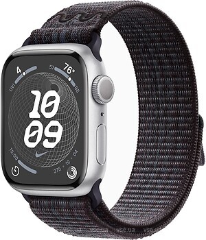 Фото Apple Watch Series 9 GPS 41mm Silver Aluminium Case with Black/Blue Nike Sport Loop (MR9M3)