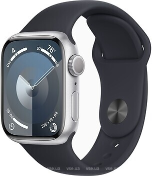 Фото Apple Watch Series 9 GPS 41mm Silver Aluminium Case with Midnight Sport Band (MR9M3,MT2R3)