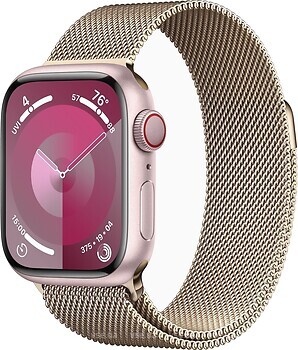 Фото Apple Watch Series 9 GPS + Cellular 41mm Pink Aluminium Case with Gold Milanese Loop (MRQ03+MTJL3)