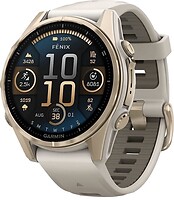 Фото Garmin Fenix 8 43mm Sapphire Soft Gold with Fog Gray/Dark Sandstone Silicone Band (010-02903-10)