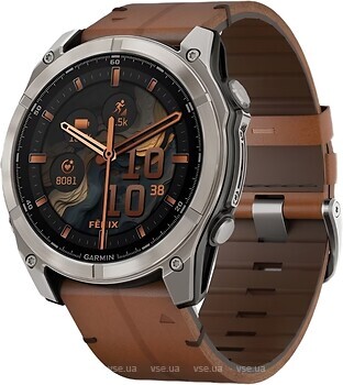 Фото Garmin Fenix 8 51mm Sapphire Carbon Grey DLC with Chestnut Leather Band (010-02905-40)