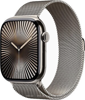 Фото Apple Watch Series 10 GPS + Cellular 46mm Natural Titanium Case with Natural Milanese Loop (MWYC3)