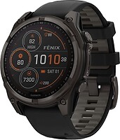 Фото Garmin Fenix 8 51mm Solar Sapphire Carbon Gray DLC Titanium with Black/Pebble Gray Silicone Band (010-02907-10)