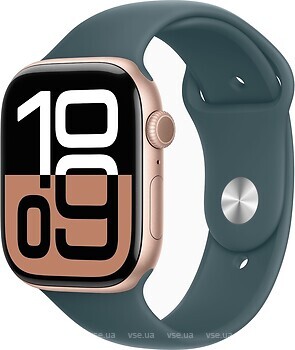 Фото Apple Watch Series 10 GPS 46mm Rose Gold Aluminum Case with Lake Green Sport Band (MWX23+MXLQ3)