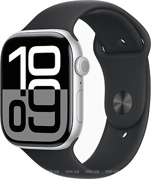 Фото Apple Watch Series 10 GPS 46mm Silver Aluminum Case with Black Sport Band (MWX03,MXM23)