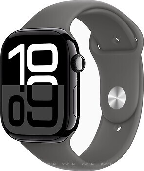Фото Apple Watch Series 10 GPS 46mm Jet Black Aluminum Case with Stone Gray Sport Band (MWX13+MXLY3)