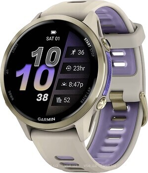 Фото Garmin Forerunner 970 Soft Gold Titanium with French Gray Case and French Gray/Translucent Indigo Band (010-02969-02)