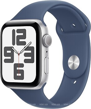 Фото Apple Watch SE GPS + Cellular 44mm Silver Aluminium Case with Denim Sport Band (MXGP3QH/A)