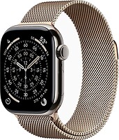 Фото Apple Watch Series 11 GPS + Cellular 42mm Natural Titanium Case with Gold Milanese Loop (MF9H4+MGJ04)