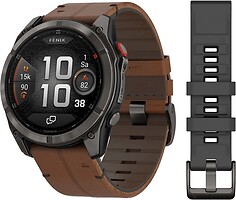 Фото Garmin Fenix 8 Pro Amoled Sapphire 51mm Carbon Gray Dlc Titanium with Chestnut Leather Band (010-03199-40)