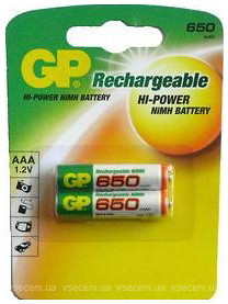 Фото GP Batteries AAA 650mAh NiMh 2 шт (65AAAHC)