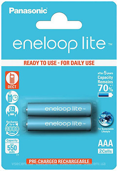 Фото Panasonic AAA 550mAh NiMh 2 шт Eneloop Lite (BK-4LCCE/2BE)