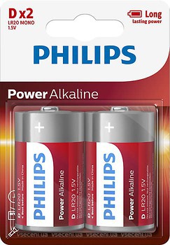 Фото Philips D Alkaline 2 шт PowerLife (LR20P2B/10)